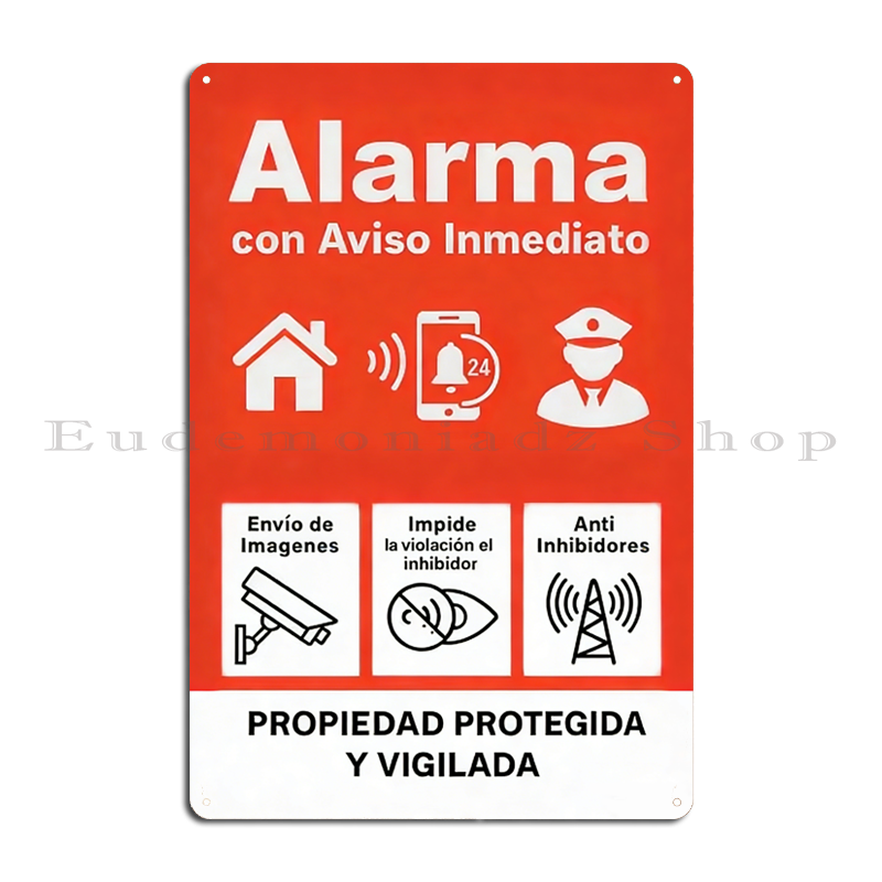 Home Security Systems - Retro 24h Alarm System Metal Sign
