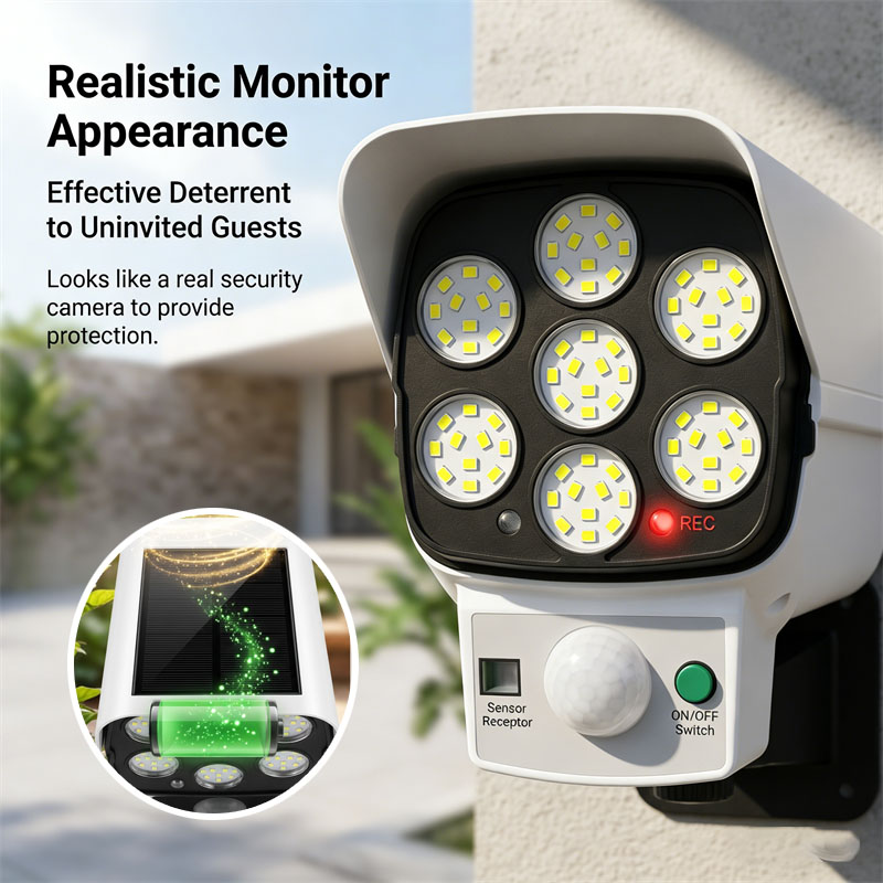 Home Security Lights Outdoors - Solar Powered Dummy Security Camera with