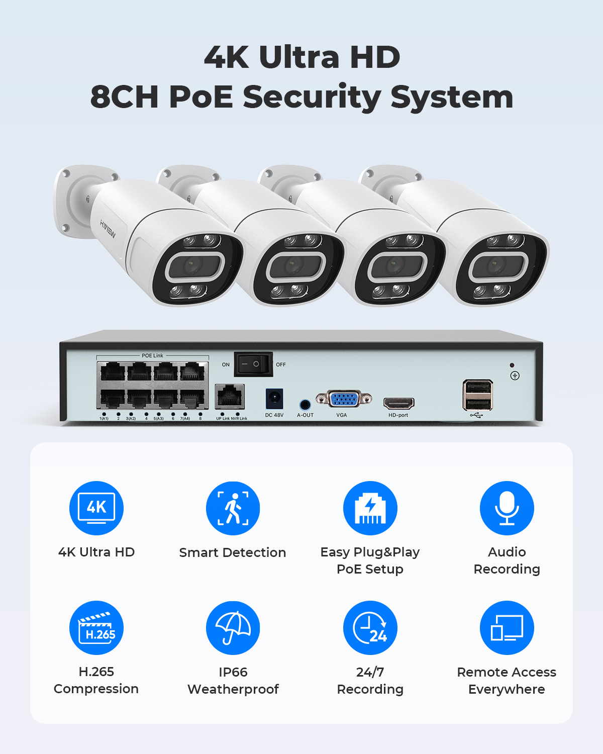 H.View 4K 5Mp 8Mp Poe CCTV Sec - огляд і ціна Home Security Kit With Camera